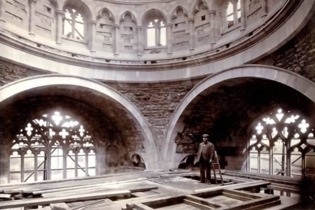 Inside the dome during its construction. Picture: Giggleswick School