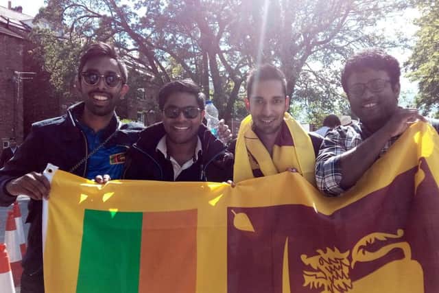 Dr Dilan Fernando (second left) with friends outside the ground at Headingley before the England v Sri Lanka match in the Cricket World Cup