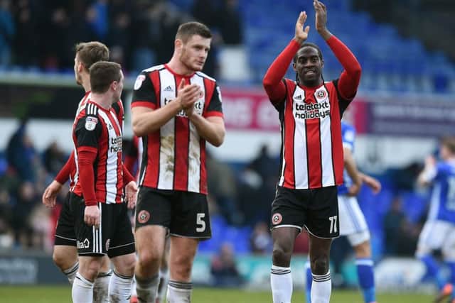 Clayton Donaldson salutes the Sheffield United fans after an away game at Ipswich Town last year. Picture: Robin Parker/Sportimage