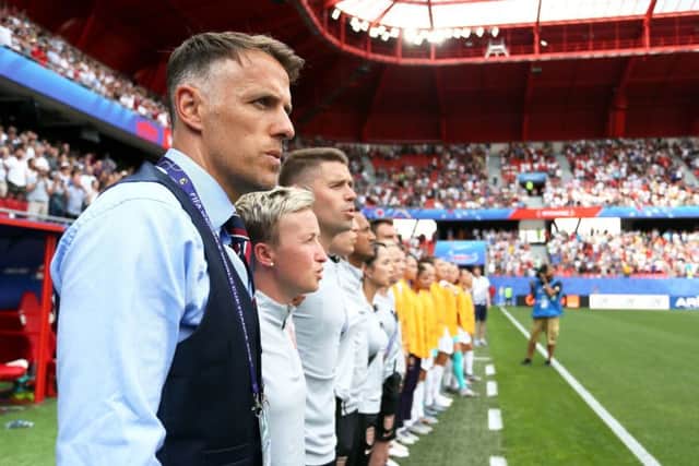 England head coach Phil Neville prior to kick-off against Cameroon on Sunday in Valenciennes. Picture: Richard Sellers/PA
