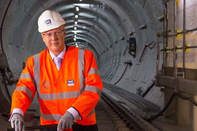 Transprot Secretary Chris Grayling inspects London's new Crossrail line.