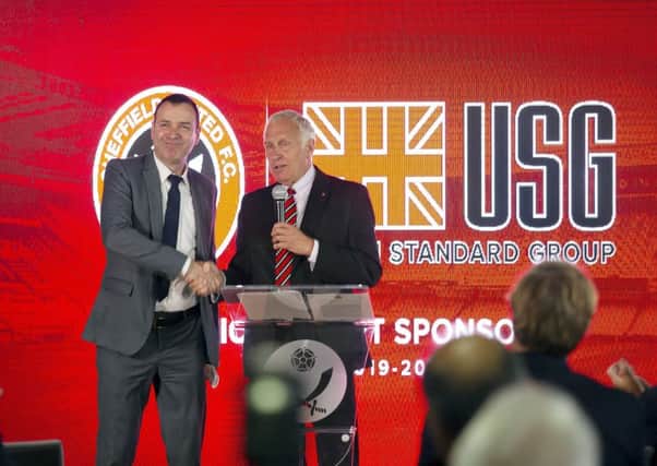 Kevin McCabe and CEO of USG Shay Zakhaim at a press conference at Bramall Lane to reveal USG as Sheffield United's new front of shirt sponsor. Picture Scott Merrylees