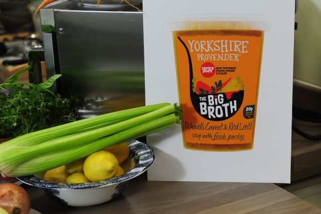 Big Broth winner Richard Norman's design for packaging his fund-raising soup.Picture by Simon Hulme