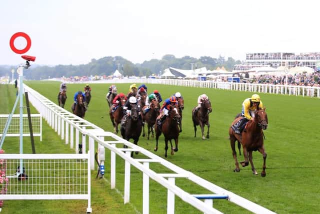 Addeybb and Danny Tudhope streak clear to win the Wolferton Stakes at Royal Ascot.
