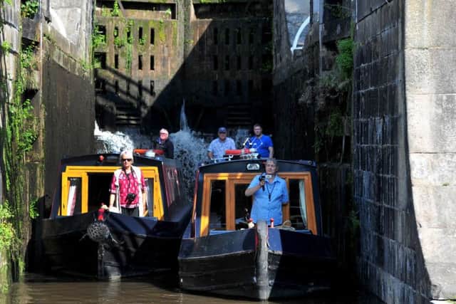 A typical canal scene at Bingley's Five Rise Locks.
