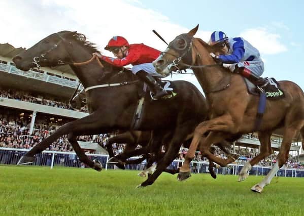 Danny Tudhope and Suedois (left), pictured winning the Boomerang Stakes at Leopardstown in September 2017, line up at Newmarket on Saturday.