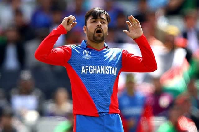 Afghanistan's Rashid Khan reacts during the ICC Cricket World Cup group stage match at Old Trafford, Manchester. (Picture: Tim Goode/PA Wire.)