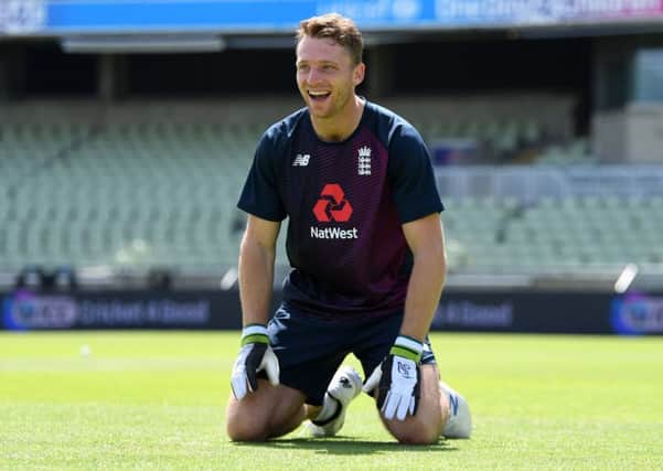 Jos Buttler of England takes part in a wicketkeeping drill during a nets session at Edgbaston on June 28, 2019 in Birmingham, England. (Picture: Gareth Copley/Getty Images)