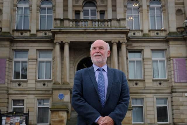 Eric Firth, former Mayor of Kirklees and Dewsbury Labour stalwart, who lost his seat by 71 votes in the May 2019 local elections to an independent candidate, pictured in front of Dewsbury Town Hall. June 2019.