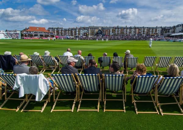 View from the boundary: Cricket fans enjoying the first day of the Scarborough festival during the match between Yorkshire and Essex at Scarborough in 2017. Picture: James Hardisty