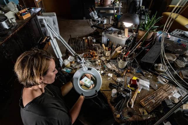 .
Picture James Hardisty. Jennie Gill, silversmith and jewellery maker in her studio at Persistence Works, Brown Street, Sheffield.