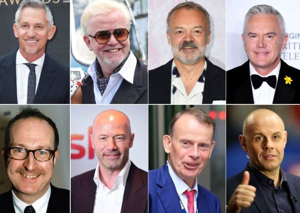 Composite file photos of (top row left to right) Gary Lineker, Chris Evans, Graham Norton and Huw Edwards. (Bottom row left to right) Steve Wright, Alan Shearer, Andrew Marr and Jason Mohammad. They are among the top 10 highest-paid BBC stars in 2018/19, according to the corporation's latest annual report.