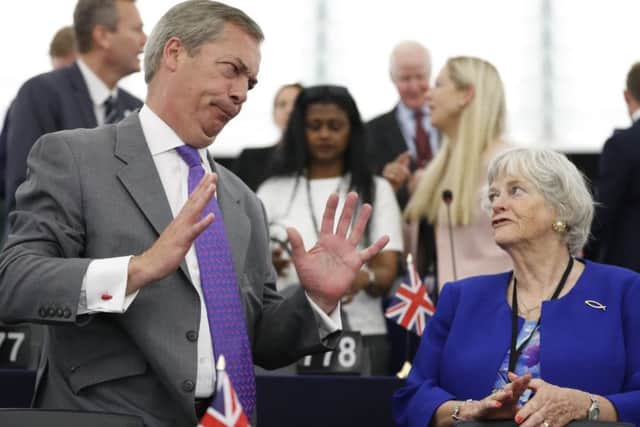brexit Party leader Nigel Farage and former Tory MP Ann Widdecombe at the inaugural meeting of the new European Parliament.