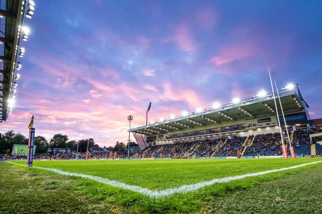 Picture by Allan McKenzie/SWpix.com - 16/05/2019 - Rugby League - Betfred Super League - Leeds Rhinos v Castleford Tigers - Emerald Headingley Stadium, Leeds, England - The sun begins to set as Leeds play Castleford in their Super League fixture with their new North Stand completed in the background.