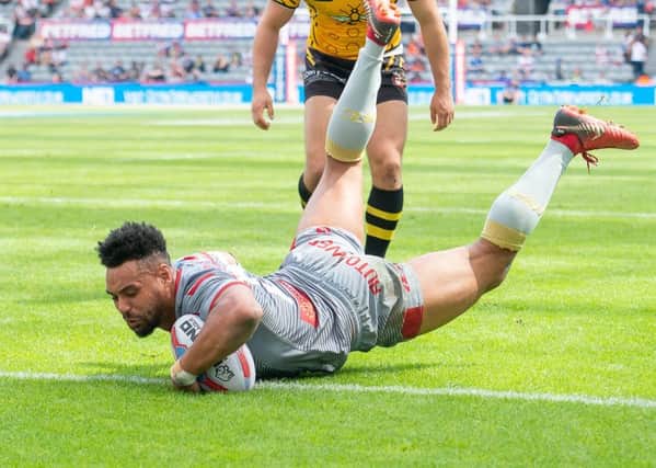 Treble tonic: Jodie Broughton was the toast of Catalans Dragons with a hat-trick of tries in the big home win over Wakefield Trinity on Saturday. (Picture: Allan McKenzie/SWpix.com)