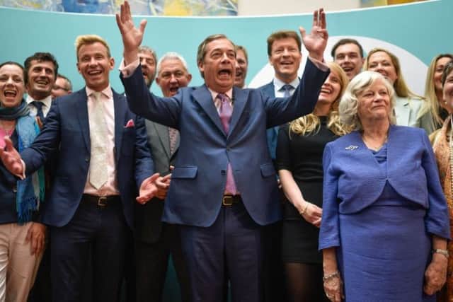 Nigel Farage, Ann Widdecombe (right) and the new cohort of Brexit Party MEPs.