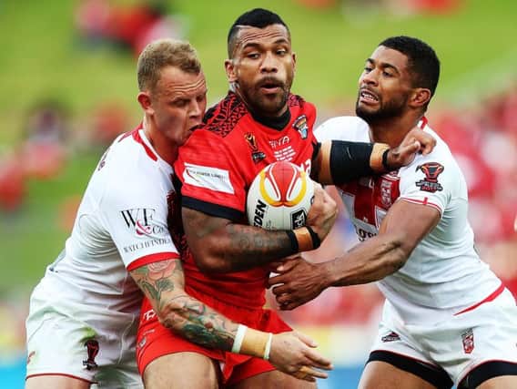 Tonga's Manu Ma'u in action against England in the 2017 Rugby League World Cup semi-final in Auckland. (Photo: Hannah Peters/Getty Images)