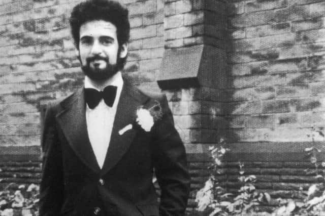 Serial killer Peter Sutcliffe on his wedding day, August 10, 1974. (Getty Images).