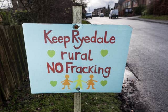 An anti-fracking protest banner on the outskirts of Kirby Misperton.