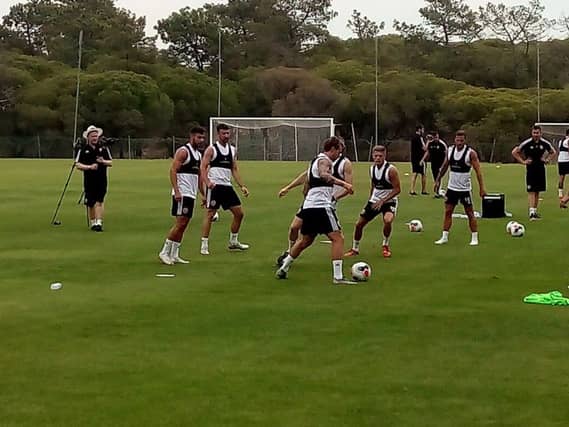 Sheffield United players being put through their paces on Wednesday at training in Portugal