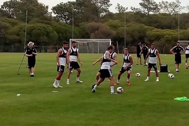 Sheffield United players being put through their paces on Wednesday at training in Portugal