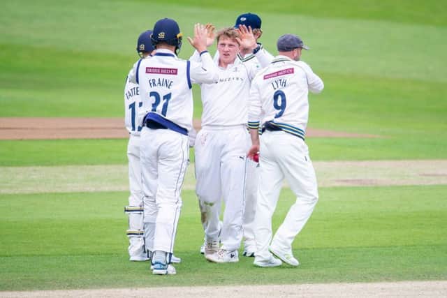 HELLO AGAIN: Dom Bess celebrates dismissing Essex's Nick Browne earlier this year in the County Championship encounter at Headingley. Picture: Allan McKenzie/SWpix.com