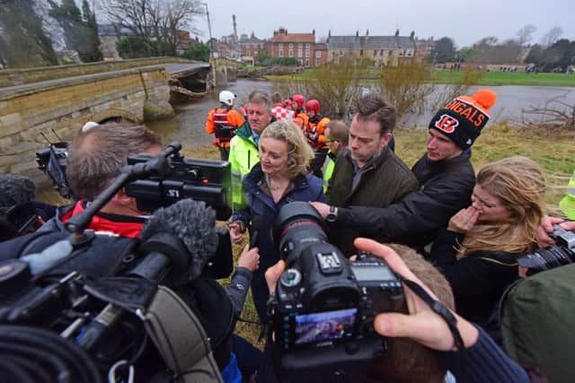 Treasury chief secretary Liz Truss - the then Environment Secretary - visits Tadcaster after the December 2015 floods.