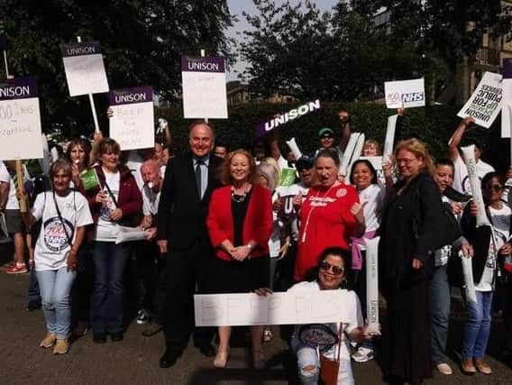 MPs Judith Cummins (Bradford South) and John Grogan (Keighley) visited the picket line outside Bradford Royal Infirmary