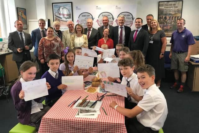 Schoolchildren from St. Catherines Primary School in Bolton were among the first to pitch their ideas to Rail Minister Andrew Jones.