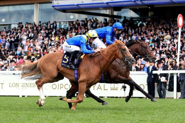 Dream Of Dreams and Danny Tudhope (near side) hope to win Newmarket's Darley July Cup after just failing to catch the now retired Blue Point at Royal Ascot last month.
