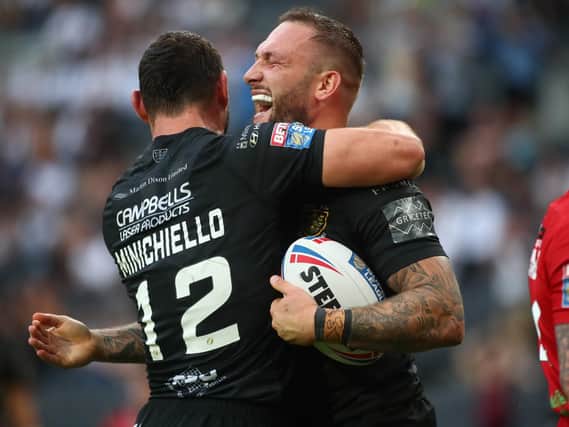 Hull FC's Josh Griffin celebrates his try. (PIC: Hull FC)