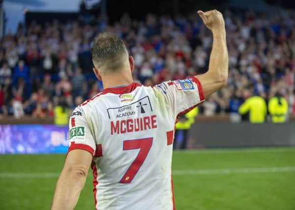 Hull KR's Danny McGuire applauds the fans at full-time aganst Leeds Rhinos on Friday night. There are no Super League games this weekend. Picture Bruce Rollinson
