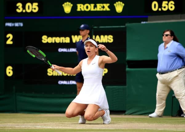 Simona Halep celebrates winning the Wimbledon women's singles final . Picture: Adam Davy/PA