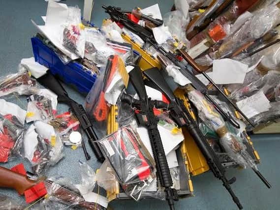 People across Yorkshire are urged to hand over guns and ammunition without fear facing prosecution for illegal possession. Pictured are guns handed in during a previous amnesty.