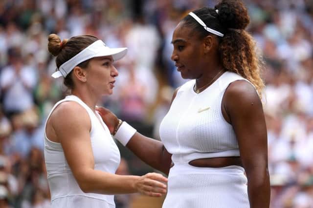Serena Williams looks dejected as she congratulates her Wimbledon final conqueror Simona Halep (Picture: PA)
