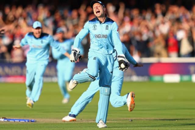 MAGIC MOMENT: Jos Buttler elads the celebrations after England clinch World Cup Final glory against New Zealand at Lord's Picture: Michael Steele/Getty Images