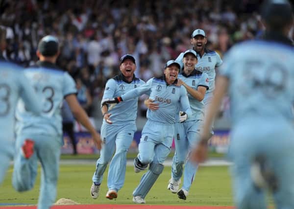 Jos Buttler leads the celebrations after England's sensational World Cup win.