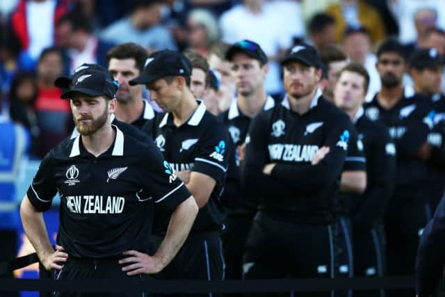 Kane Williamson and his NEw Zealand players sow their dismay at the end of the World Cup Final at Lord's. Picture: Michael Steele/Getty Images.