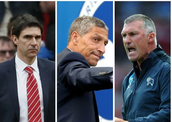 WHO NES? Airot Karanka, left, Chris Hughton and Nigel pearson are among the front-runners to repalce Steve Bruce at Sheffield Wednesday.