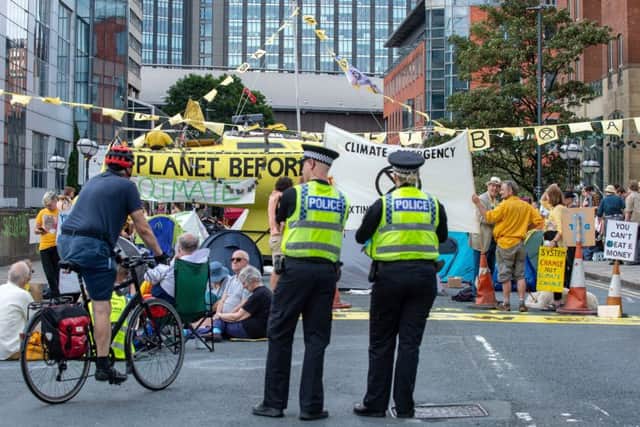 Police at this week's extinction Rebellion protest in Leeds - should they be taking a tougher stance?