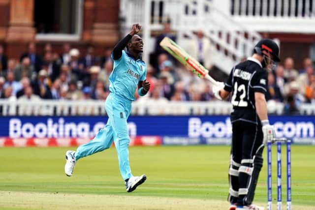 England's Jofra Archer, pictured in Sunday's World Cup final at Lord's. Picture: John Walton/PA
