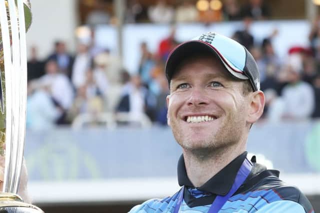 England cricket team's Dublin-born skipper Eoin Morgan said, "Allah was definitely with us," when asked if he thought England's World Cup victory was helped by the luck of the Irish. (AP Photo/Aijaz Rahi)