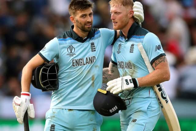 England's Mark Wood (left) and Ben Stokes react ahead of the super over during the ICC World Cup Final at Lord's, London. (Picture: Nick Potts/PA Wire)