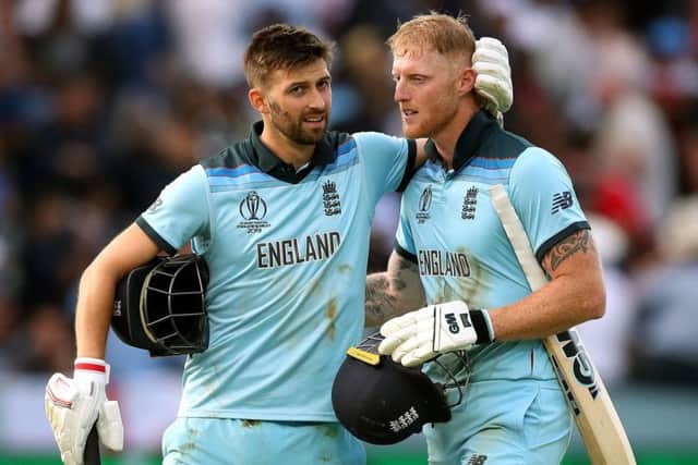 England's Mark Wood (left) and Ben Stokes react ahead of the super over during the ICC World Cup Final at Lord's, London. (Picture: Nick Potts/PA Wire)