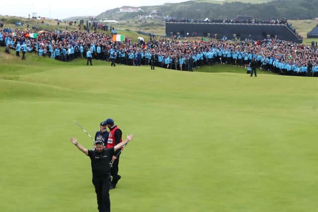Shane Lowry celebrates winning The Open at Royal Portrush. Picture: Niall Carson/PA