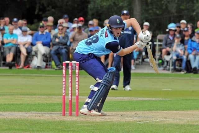 T20 action: Harry Brook against Derbyshire Falcons.