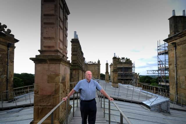 New Roof Experience at Hardwick Hall, Near Chesterfield..Tour Guide Ken Noble pictured on the roof.