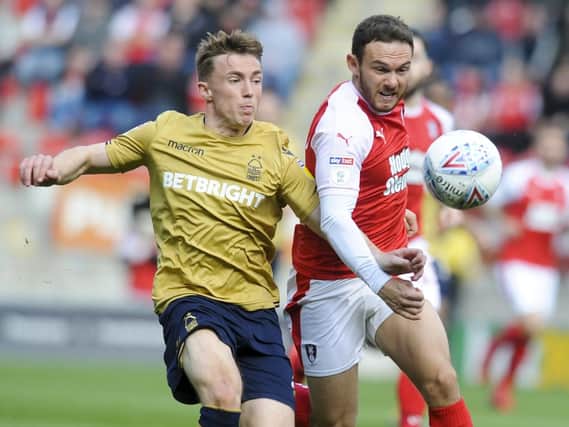 Sheffield United target Ben Osborn, left, playing for Forest against Rotherham United.