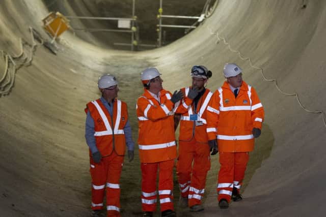 David Cameron, the then Prime Minister, and Boris Johnson, the then Mayor of London, inspect a Crossrail tunnel in 2015.