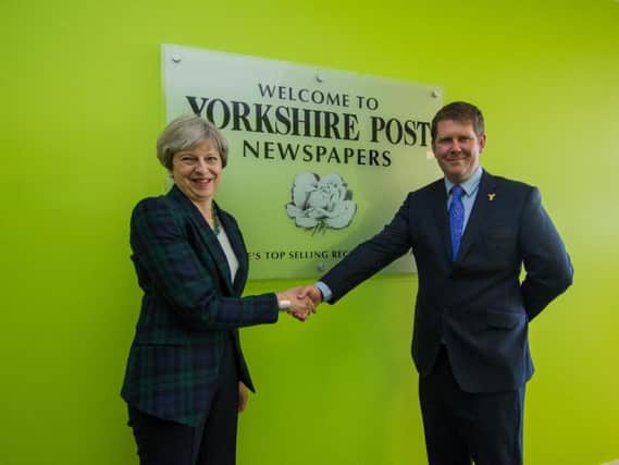 Theresa May meeting Yorkshire Post Editor James Mitchinson